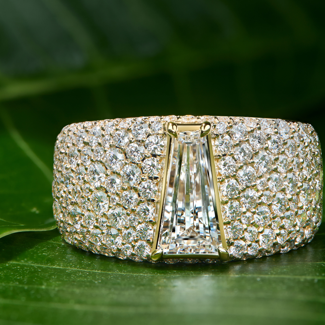 Tappered & Round Cut White Stone Ring for Men