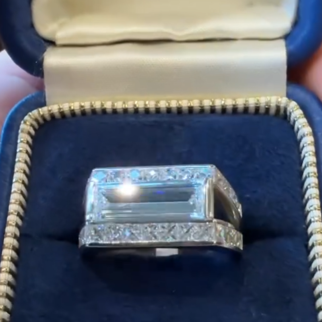 3ct long Baguette Cut White Stone Ring