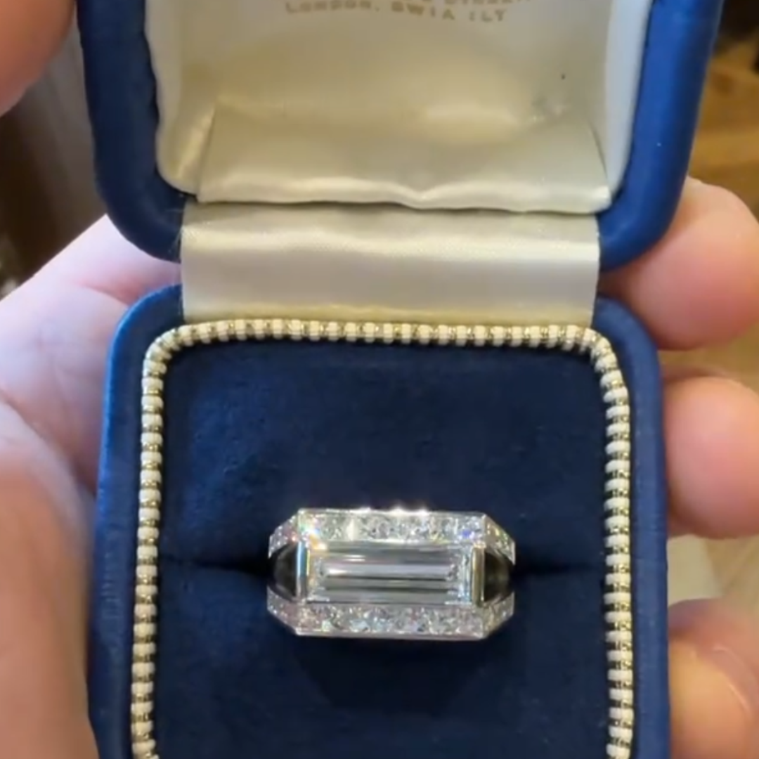 3ct long Baguette Cut White Stone Ring