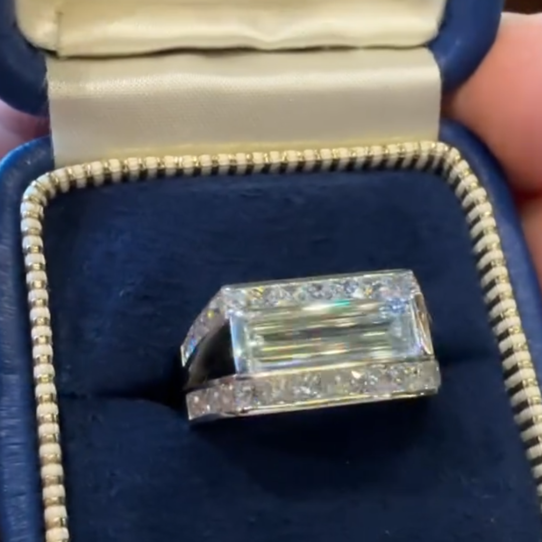 3ct long Baguette Cut White Stone Ring