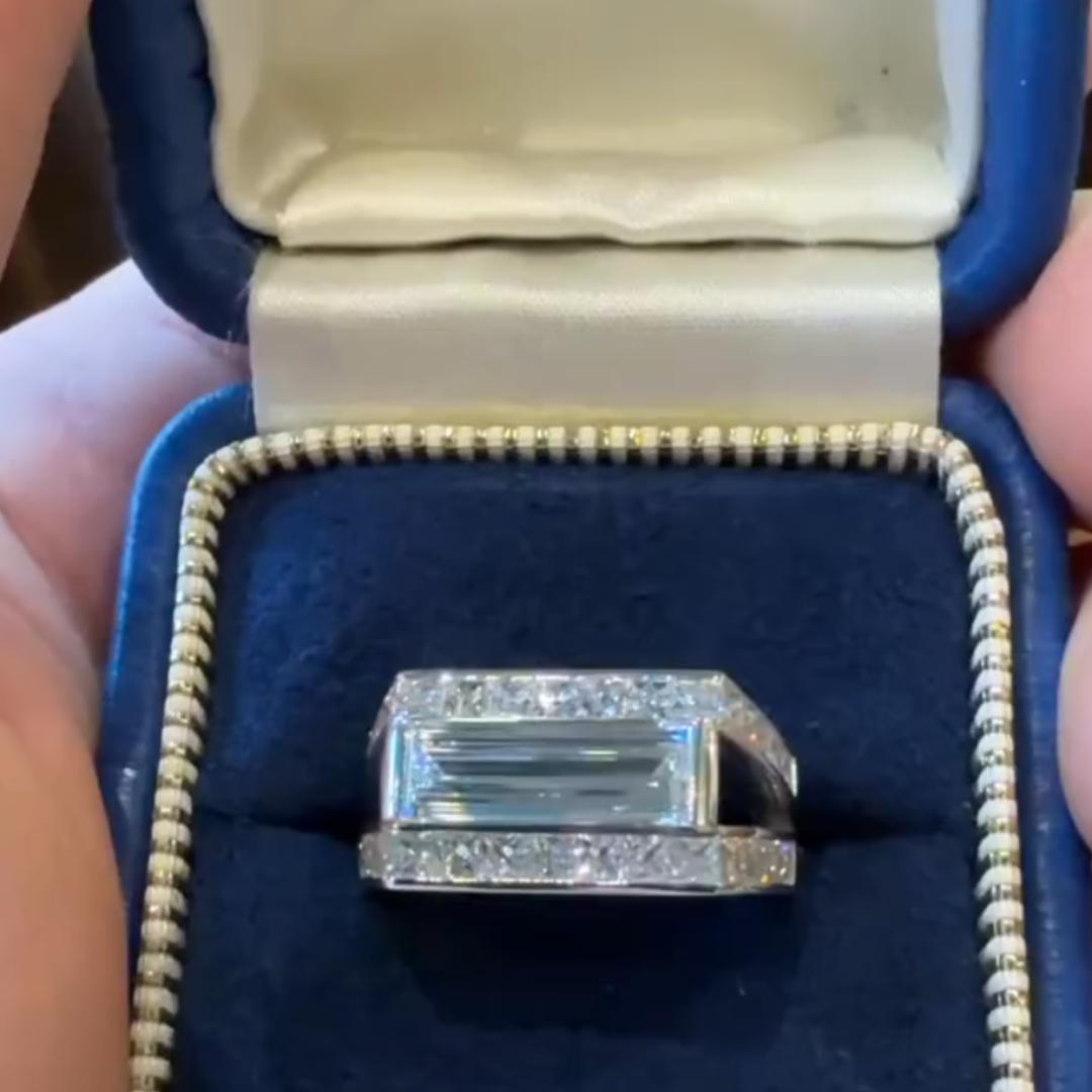 3ct long Baguette Cut White Stone Ring