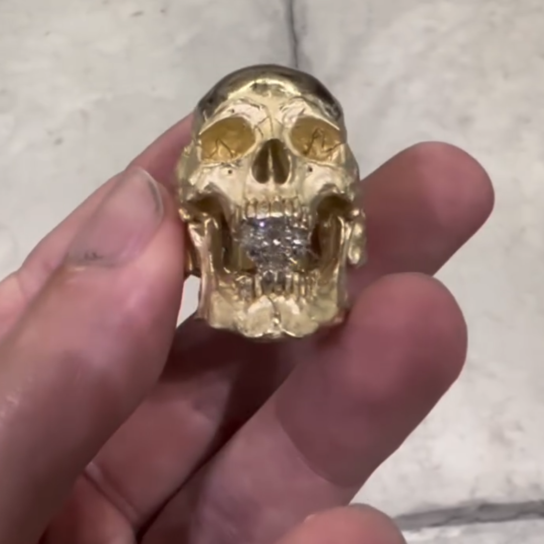 1.6 ct Men's Skull Ring in Gold Tone