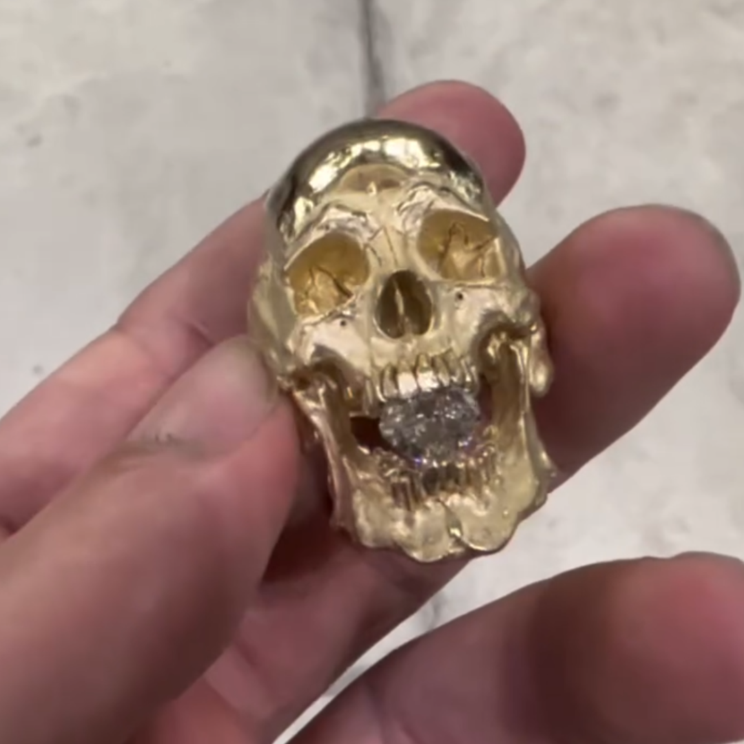 1.6 ct Men's Skull Ring in Gold Tone
