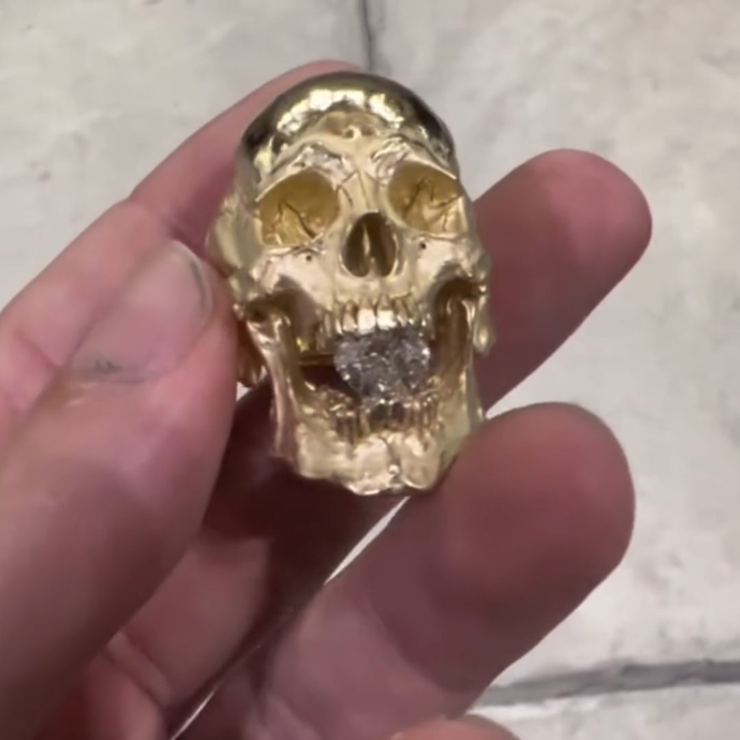 1.6 ct Men's Skull Ring in Gold Tone