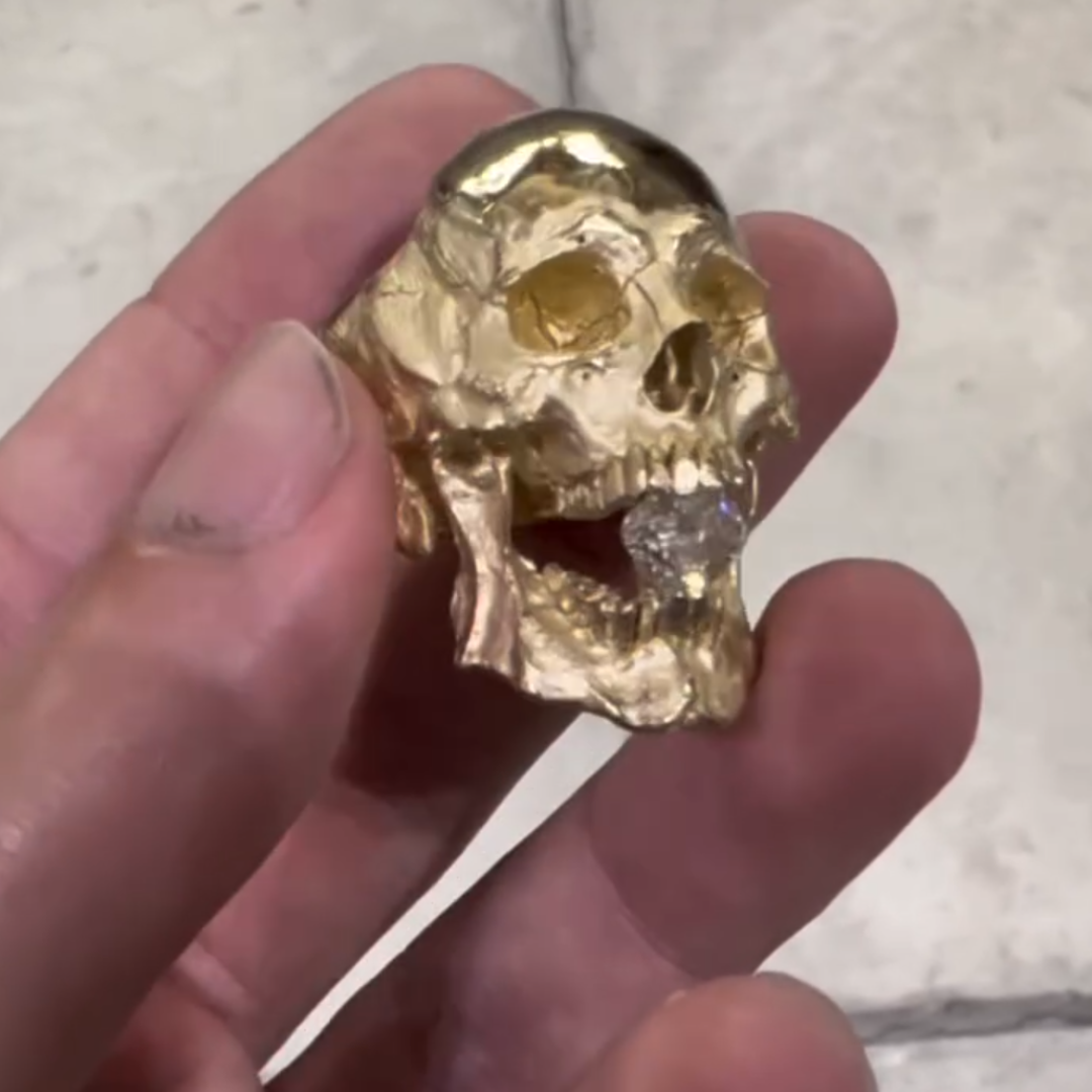 1.6 ct Men's Skull Ring in Gold Tone