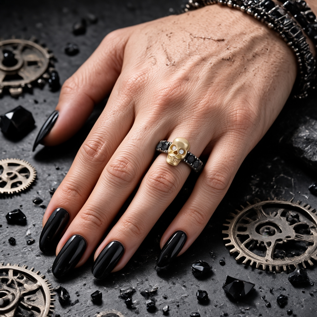 Unisex 1.20ct Black Stone Skull Ring  in Contemporary