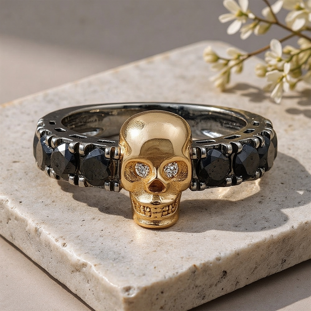 Unisex 1.20ct Black Stone Skull Ring  in Contemporary