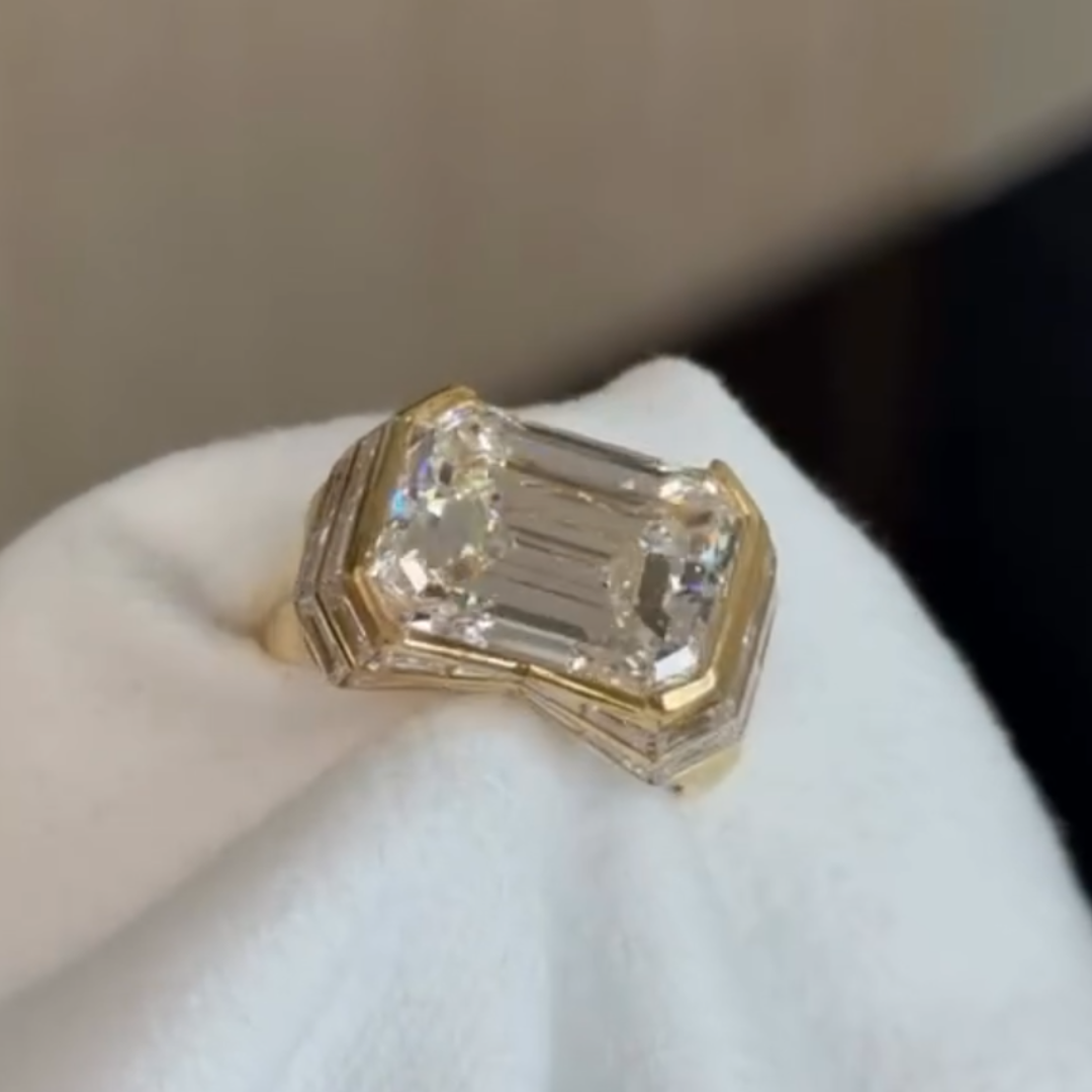 6.5ct Emerald Cut White Stone Index Finger Rings for Men