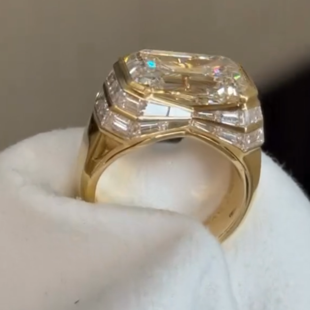 6.5ct Emerald Cut White Stone Index Finger Rings for Men