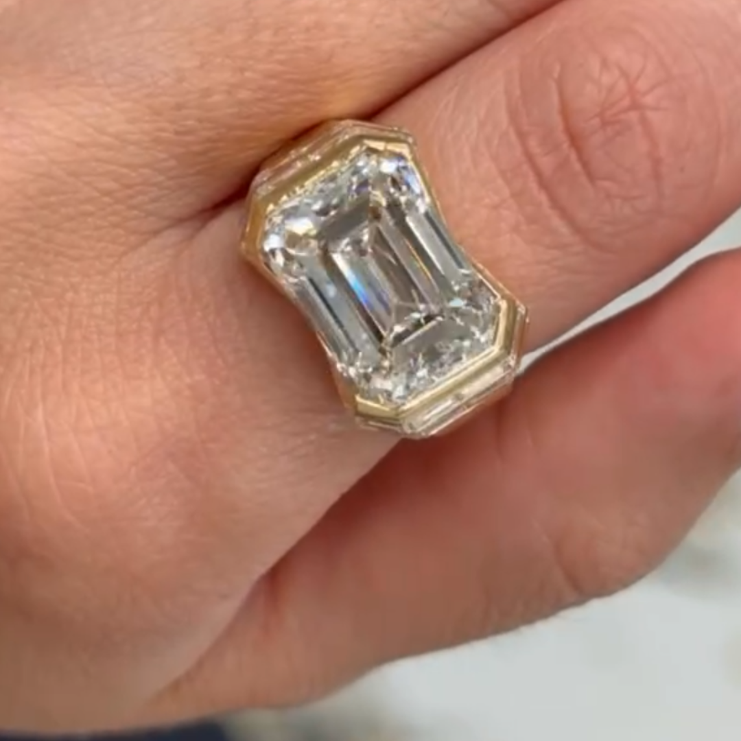 6.5ct Emerald Cut White Stone Index Finger Rings for Men
