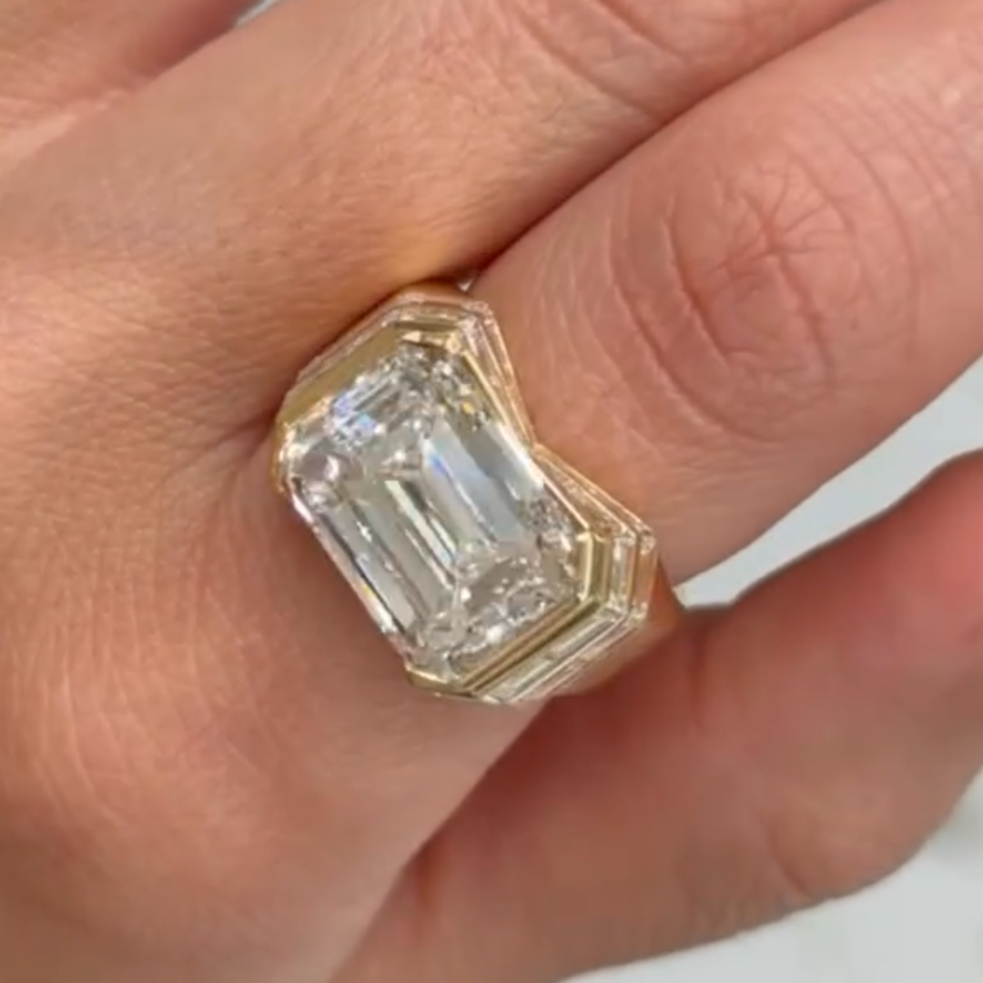 6.5ct Emerald Cut White Stone Index Finger Rings for Men
