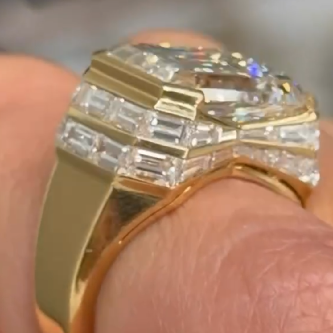 6.5ct Emerald Cut White Stone Index Finger Rings for Men