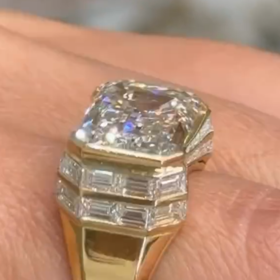 6.5ct Emerald Cut White Stone Index Finger Rings for Men