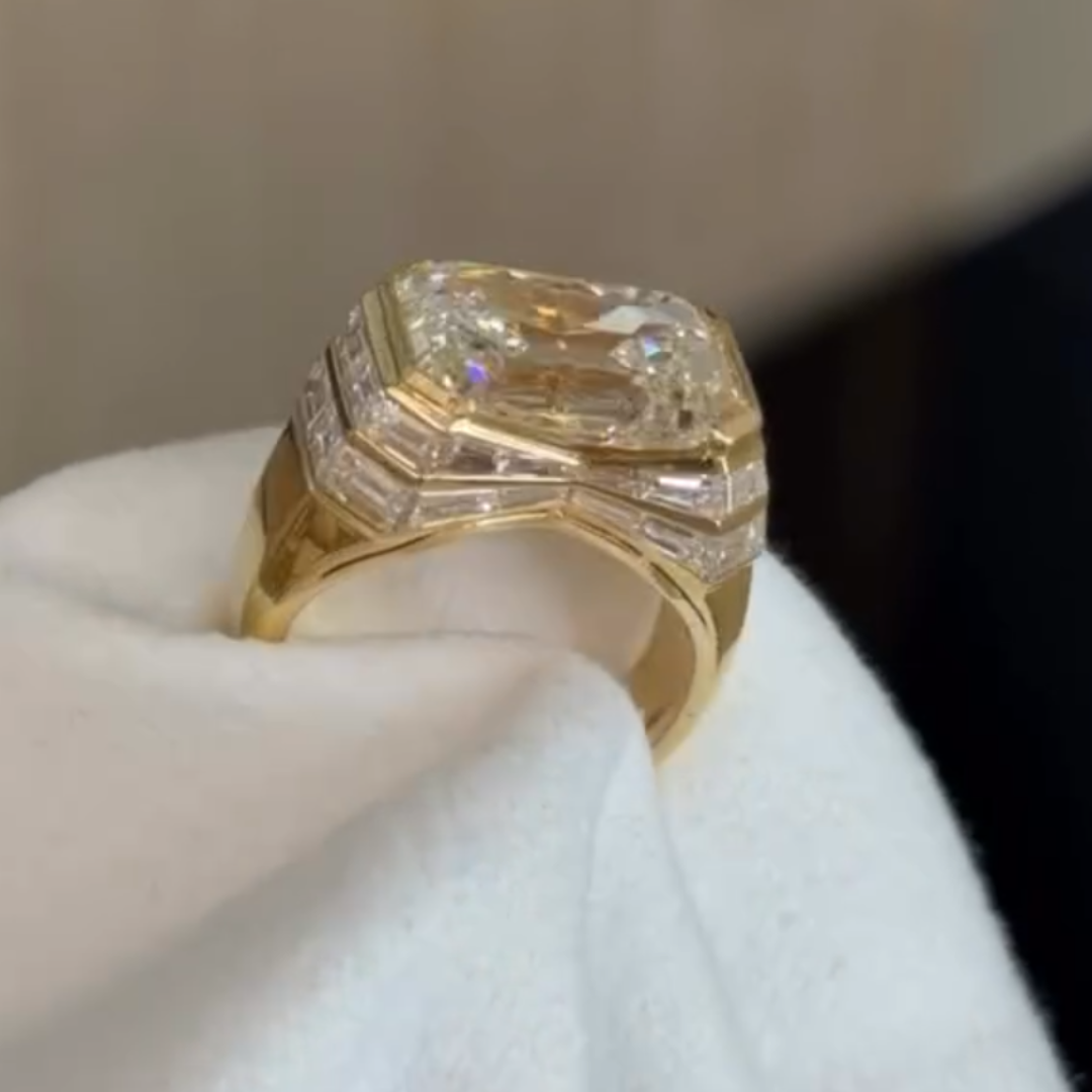 6.5ct Emerald Cut White Stone Index Finger Rings for Men