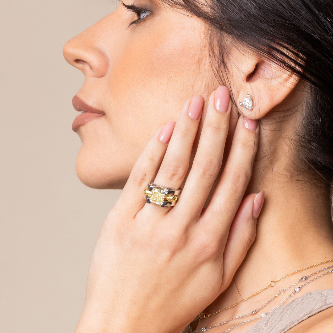  Modern Architure Design Cushion Cut Yellow Stone Ring