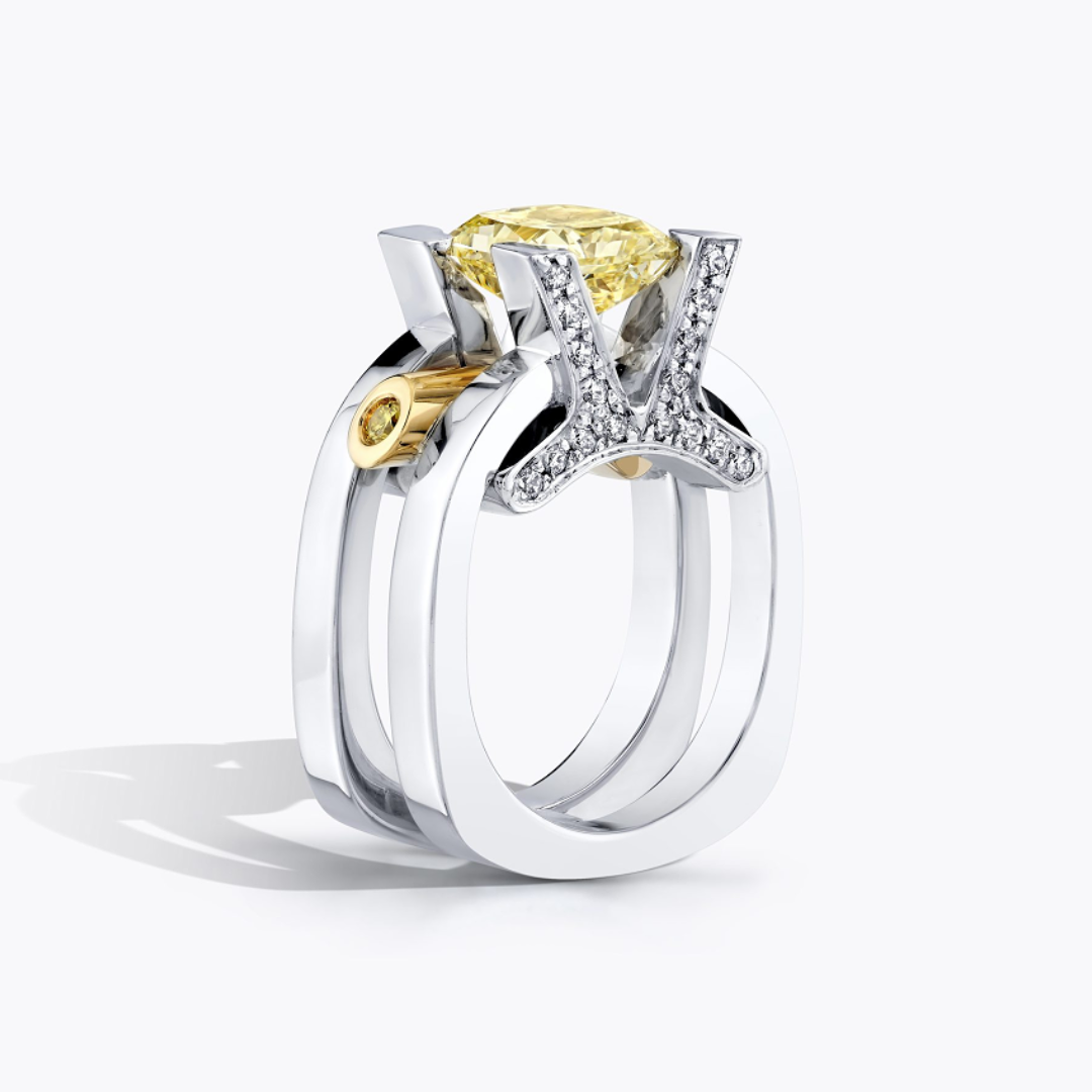  Modern Architure Design Cushion Cut Yellow Stone Ring