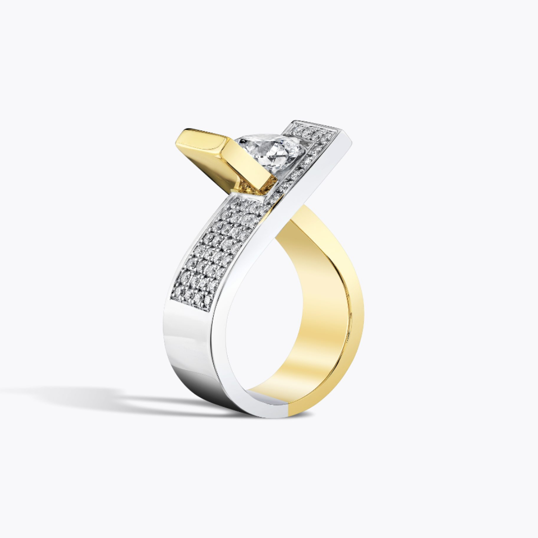 Two-tone Architectural Design Round Stone Ring