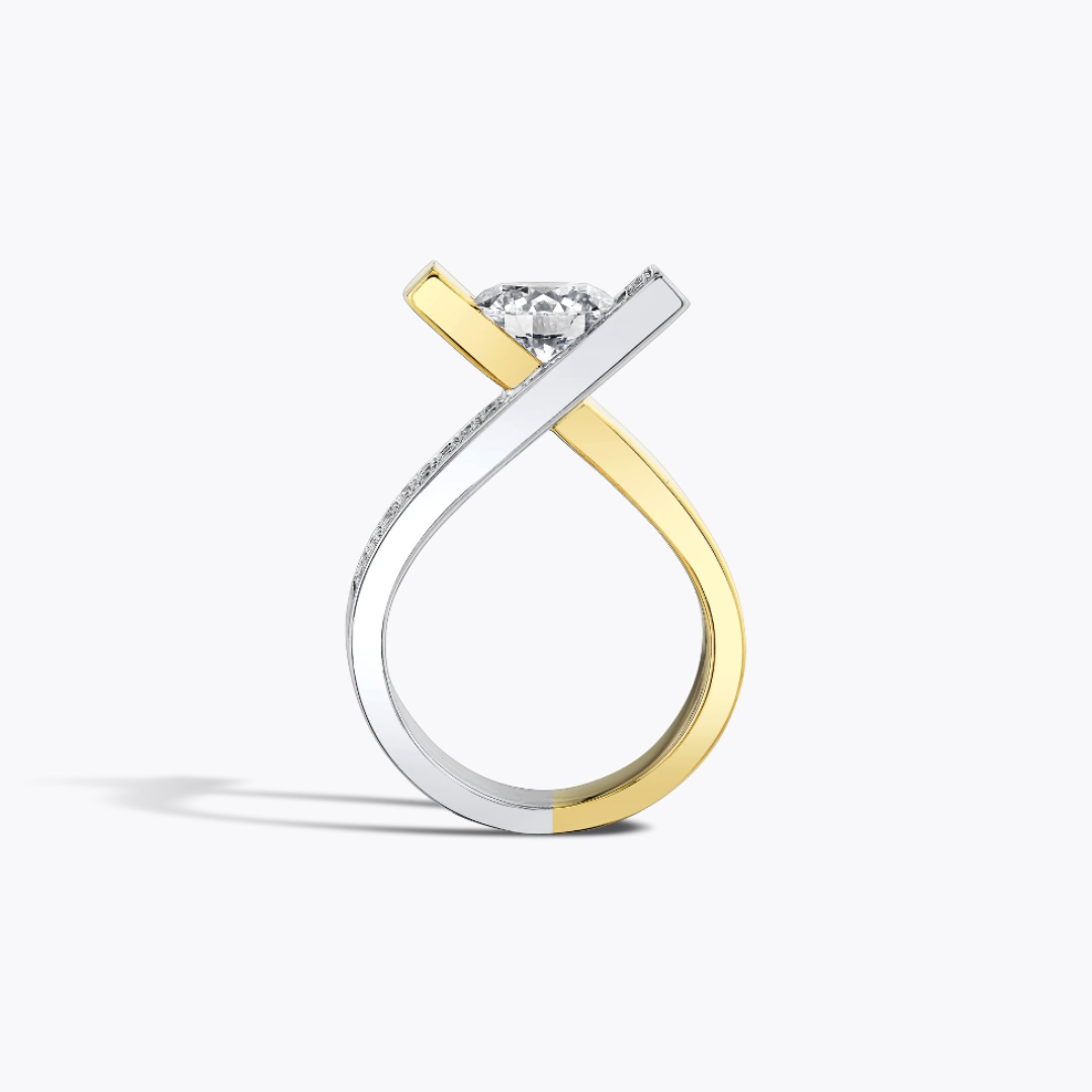 Two-tone Architectural Design Round Stone Ring