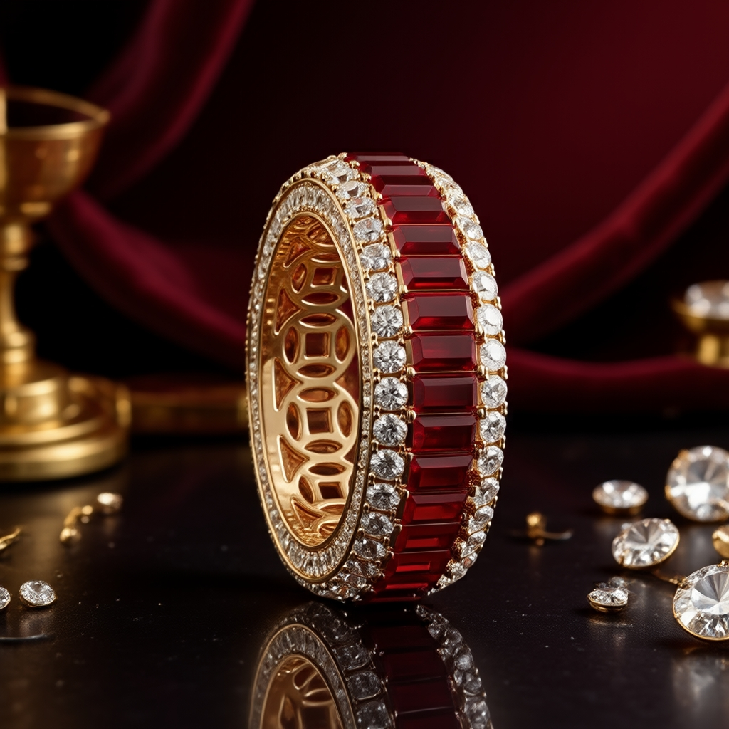 Full Pave Set Garnet Red Stone Wedding Band