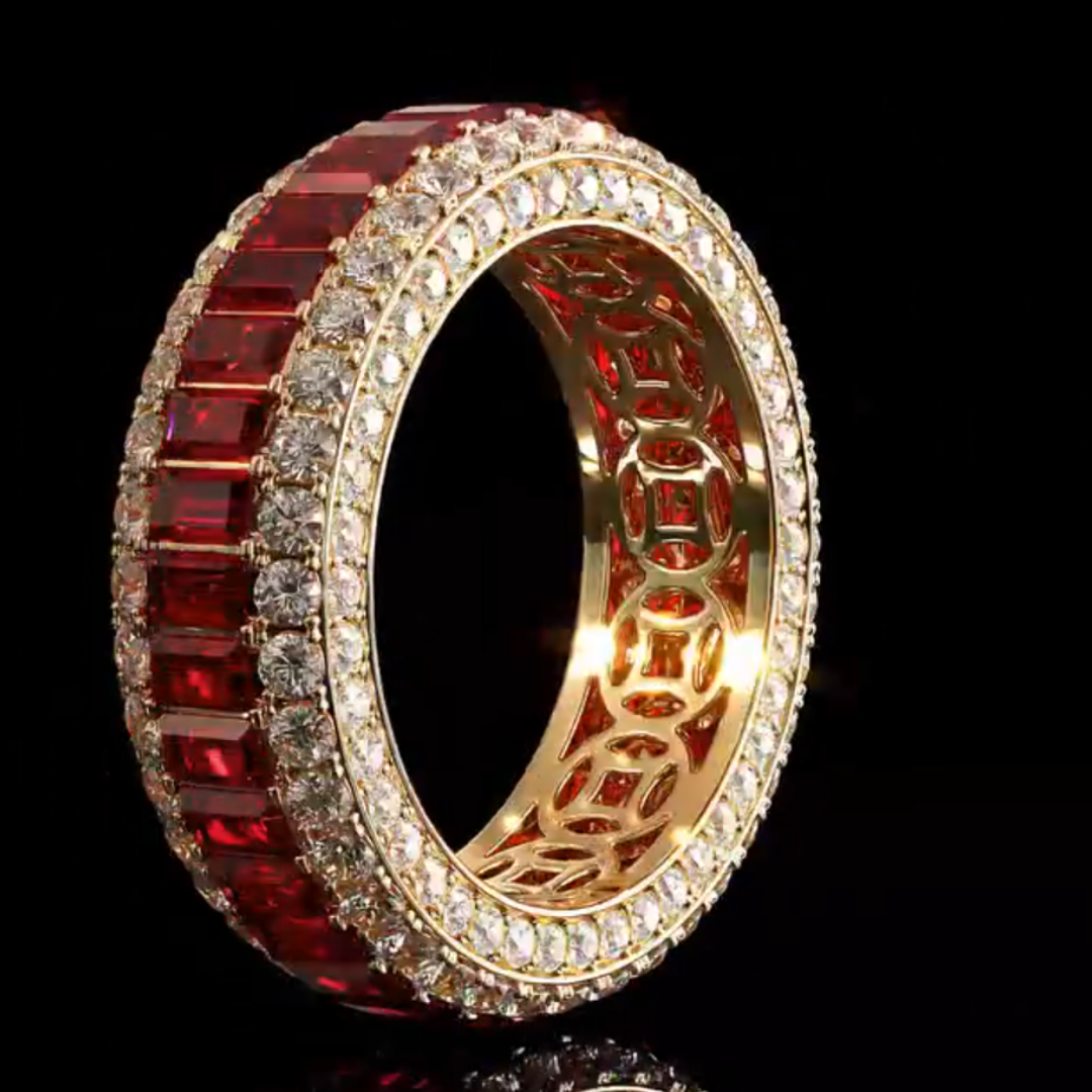 Full Pave Set Garnet Red Stone Wedding Band