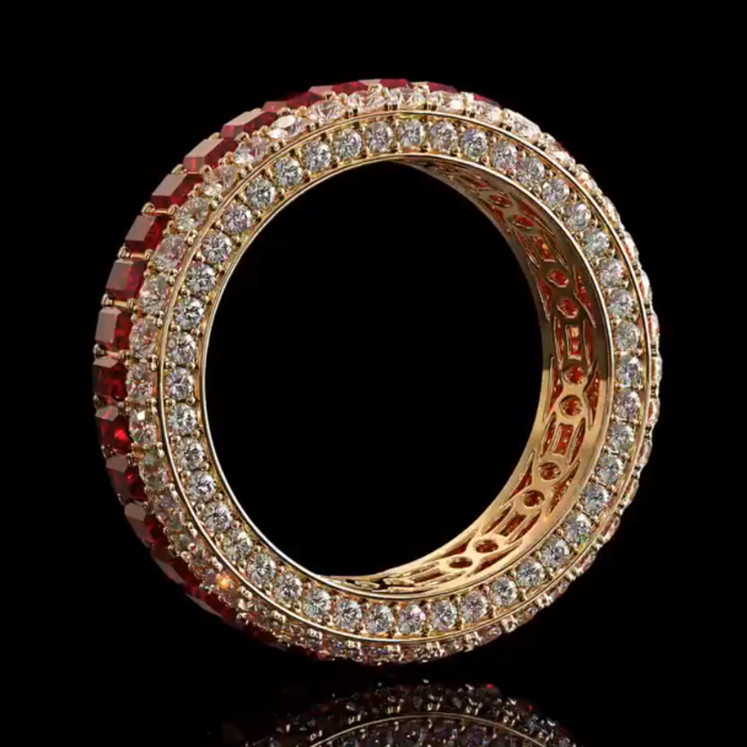 Full Pave Set Garnet Red Stone Wedding Band