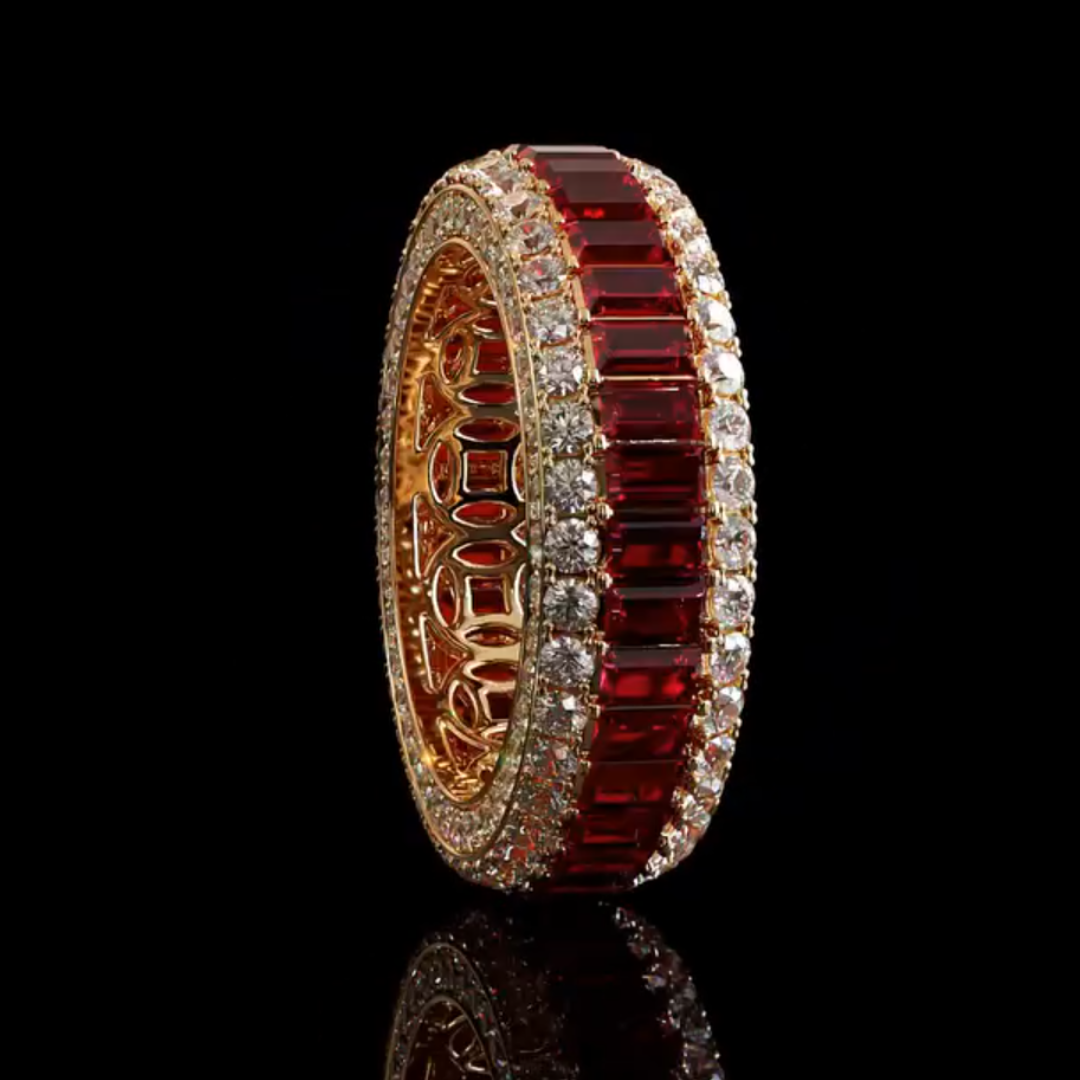 Full Pave Set Garnet Red Stone Wedding Band