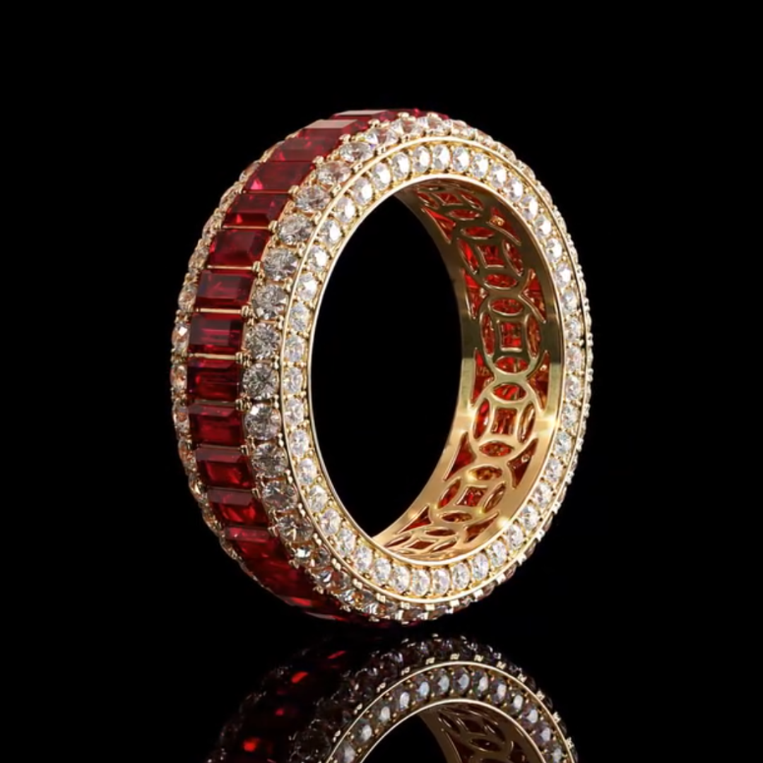 Full Pave Set Garnet Red Stone Wedding Band