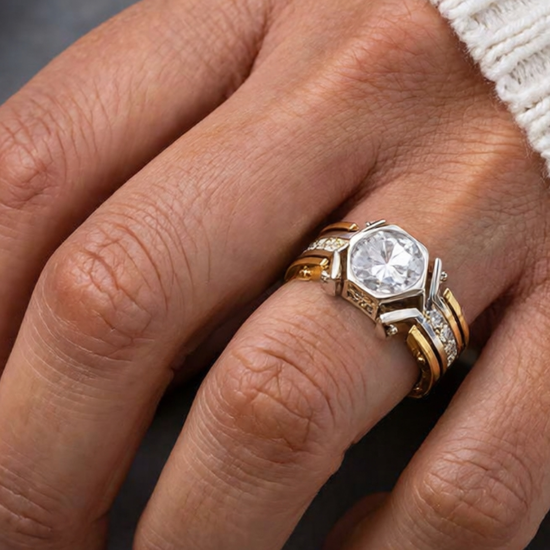 3ct Round Cut White Sapphire Vintage Handmade Sterling Silver Men's Ring