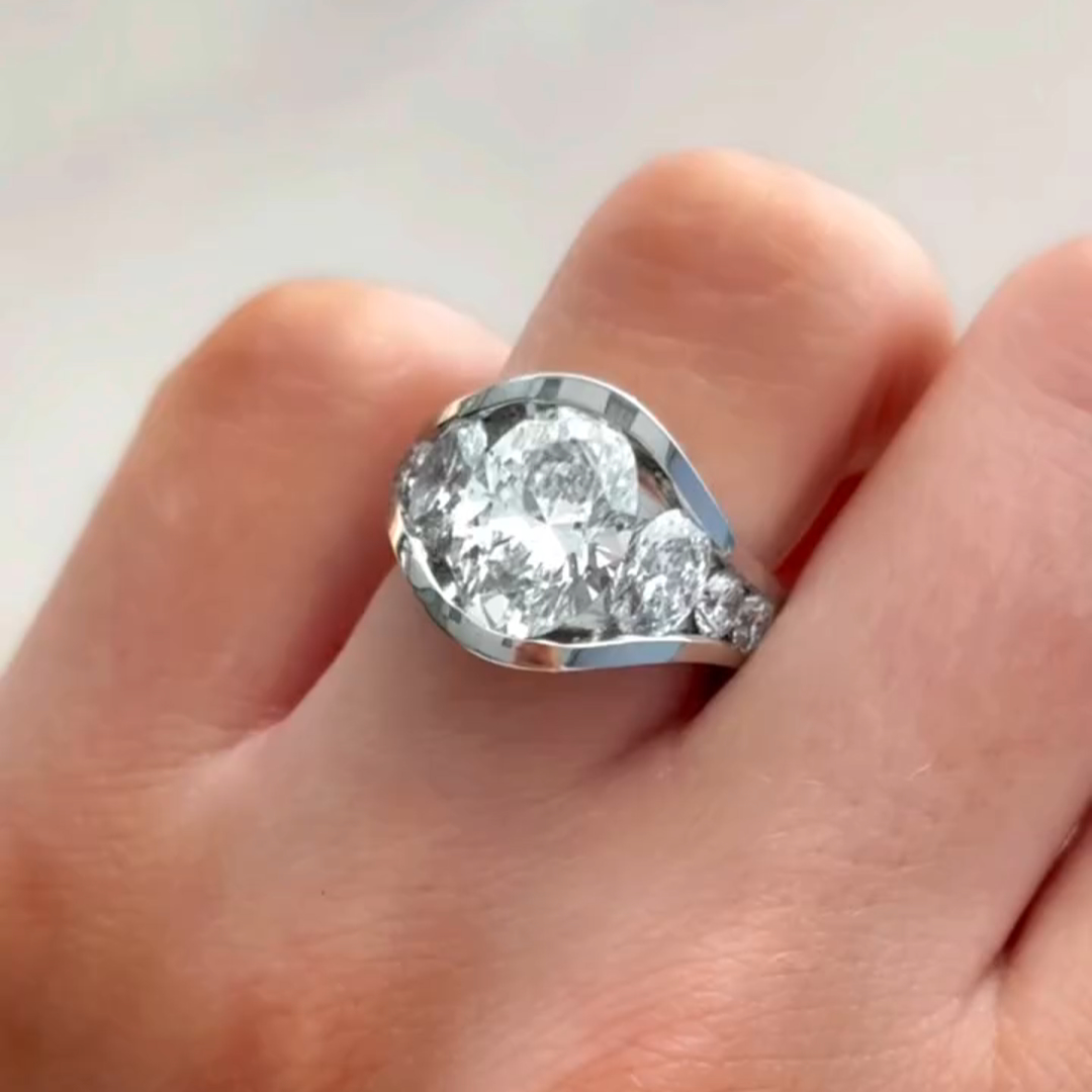 5ct oval cut diamond sterling silver handmade ring