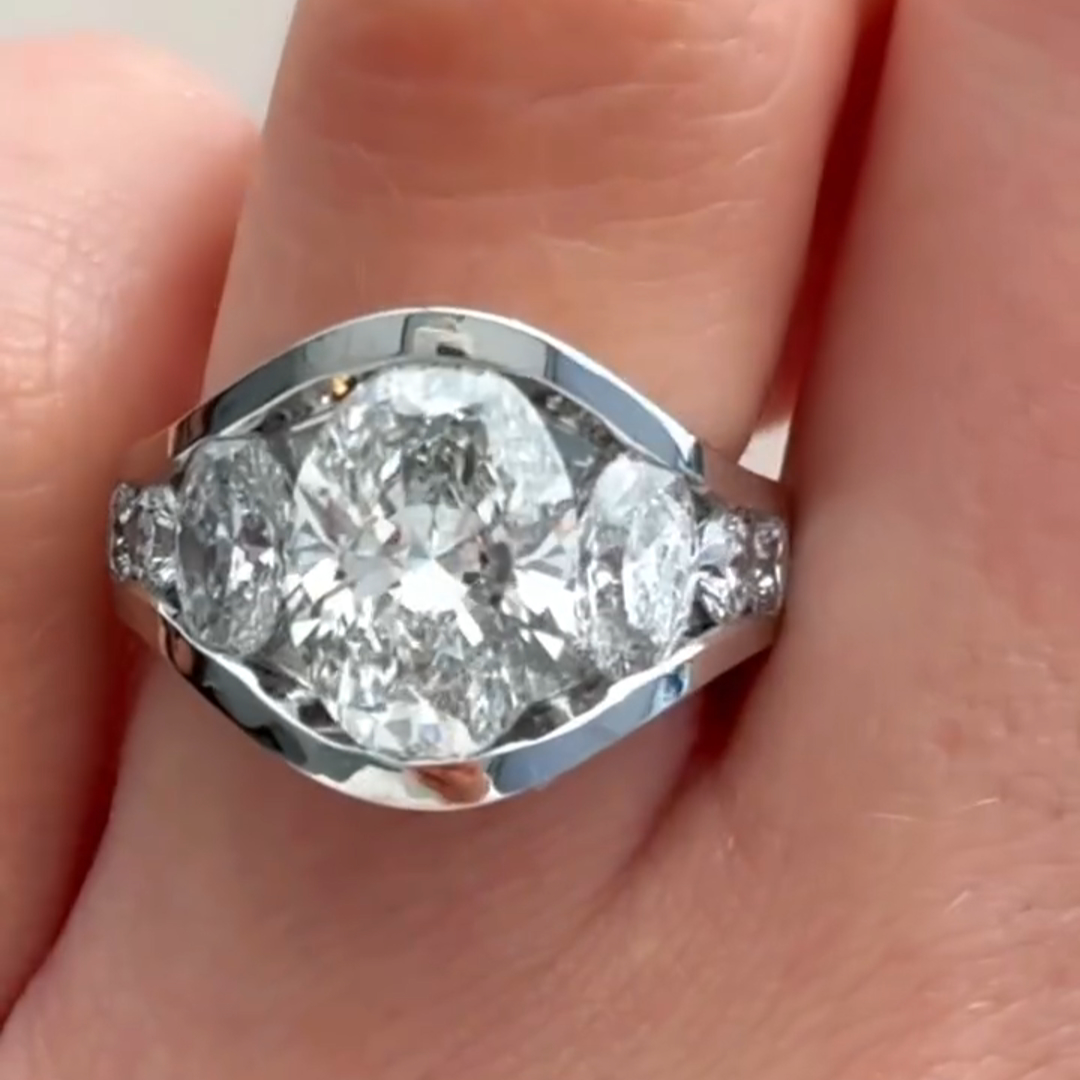 5ct oval cut diamond sterling silver handmade ring
