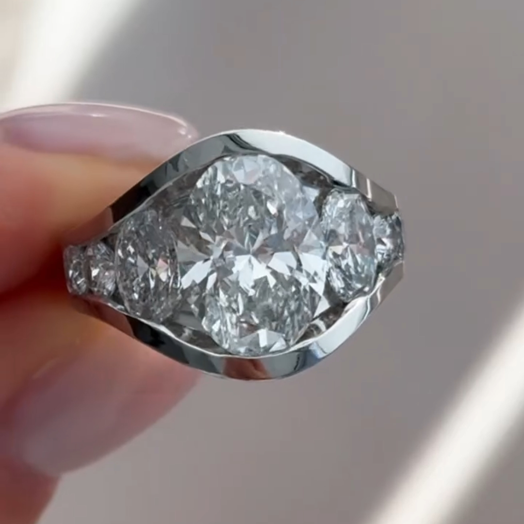 5ct oval cut diamond sterling silver handmade ring