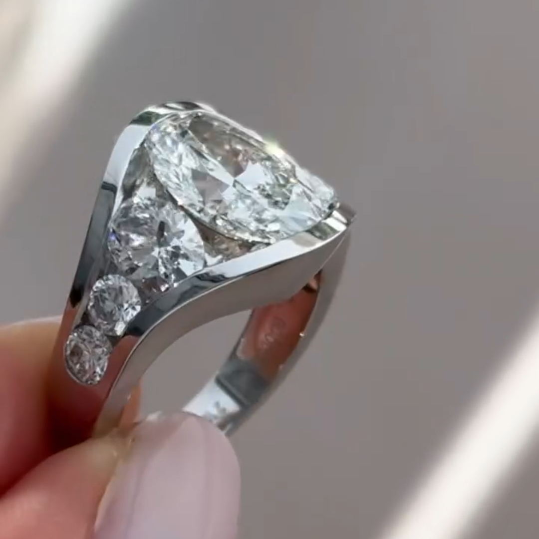 5ct oval cut diamond sterling silver handmade ring