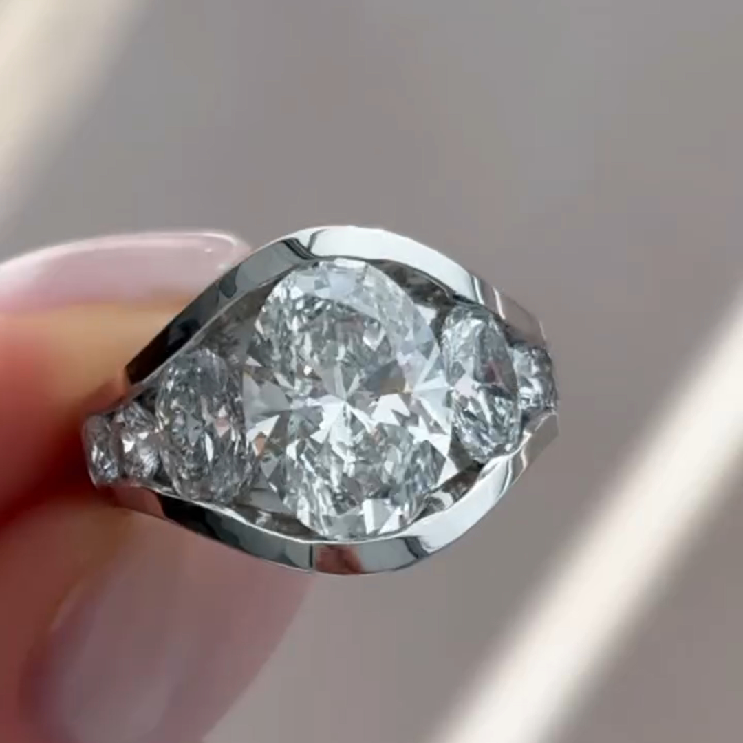 5ct oval cut diamond sterling silver handmade ring
