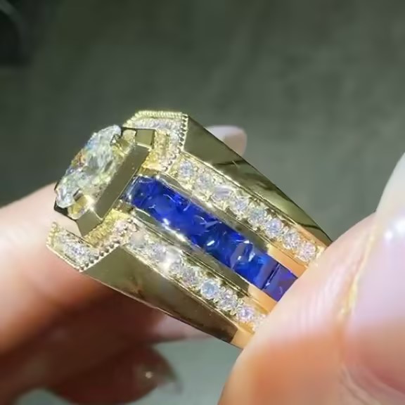 5CT Radiant Cut White Sapphire Ring  for Men