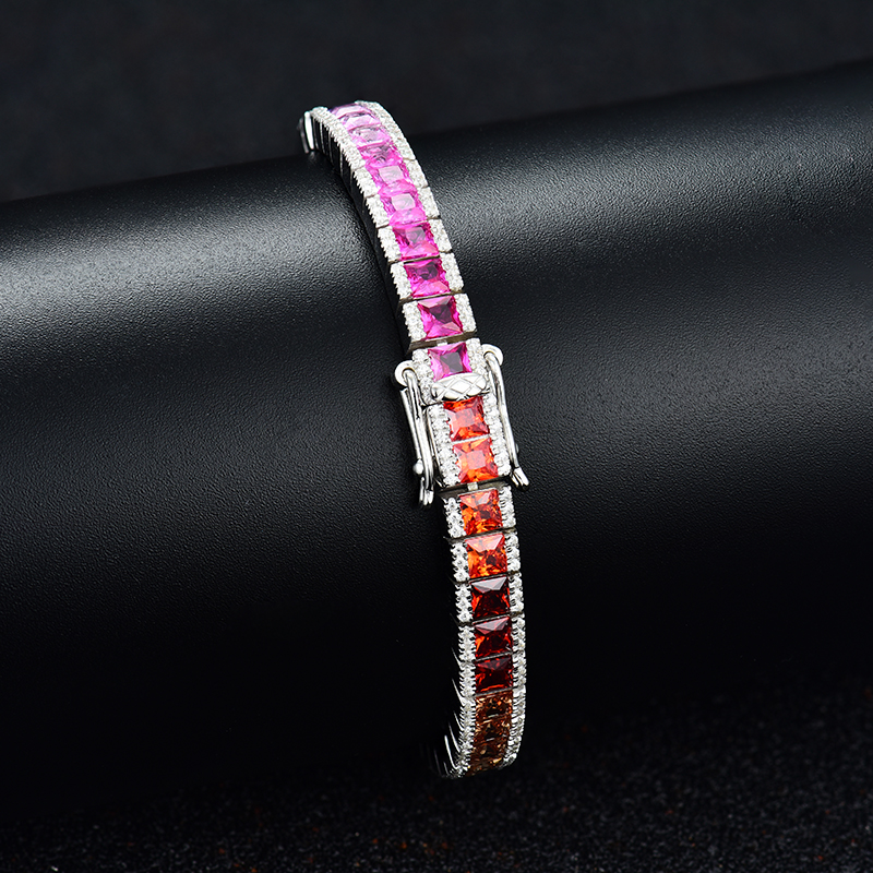 Sterling Silver Multi Color Round And Princess Cut Tennis Bracelet