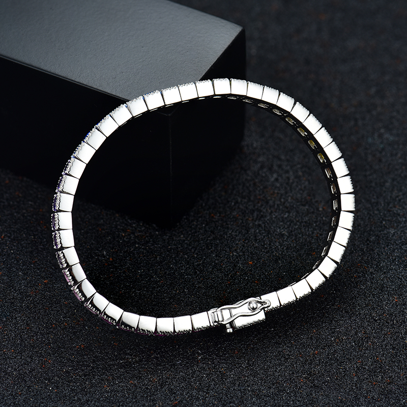 Sterling Silver Multi Color Round And Princess Cut Tennis Bracelet