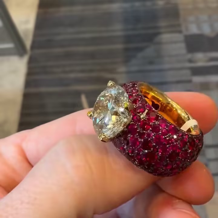 8ct Round Cut Yellow Zircon Cocktail Ring in Invisible Set Rubies