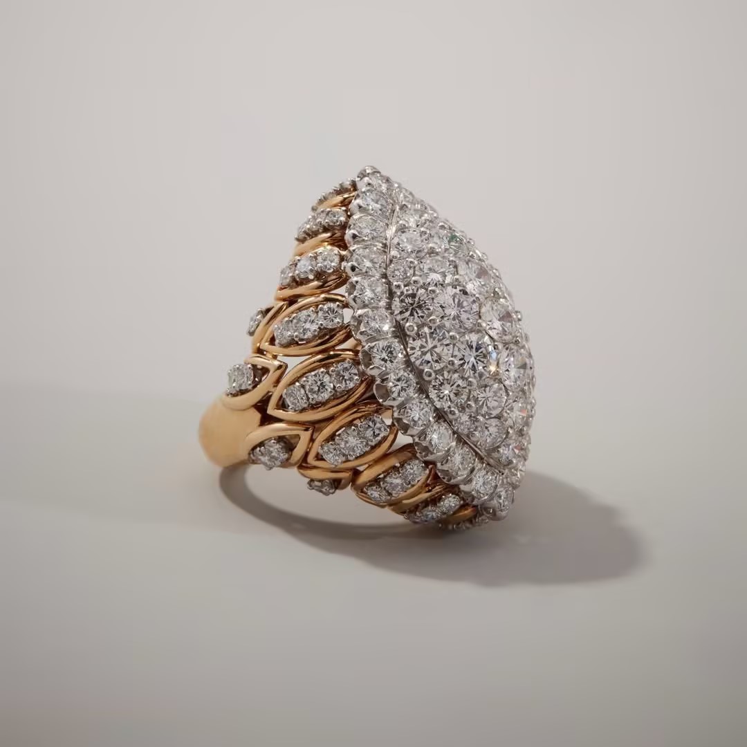 11.5ctw Marquise Shape Pave Setting White Stone Ring