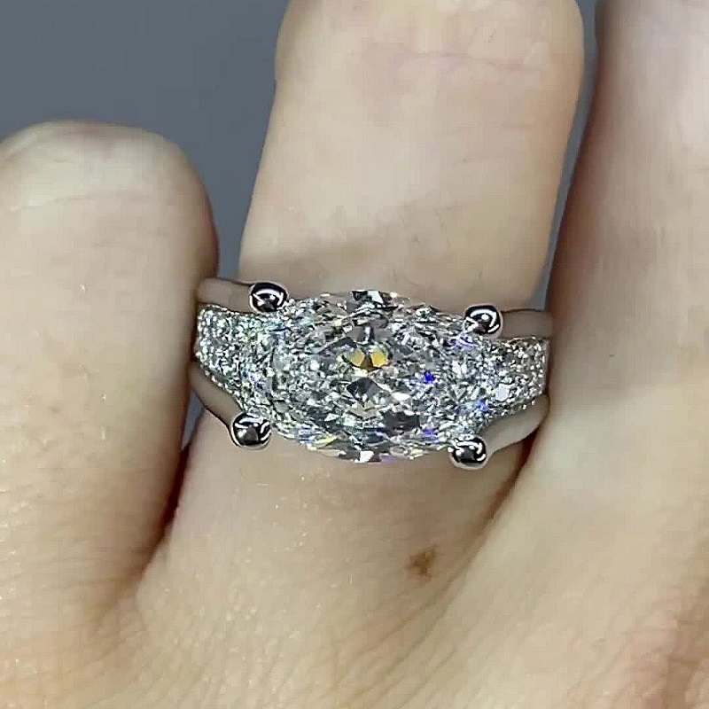 3.5CT Handmade East-west Design Oval Cut Engagement Ring