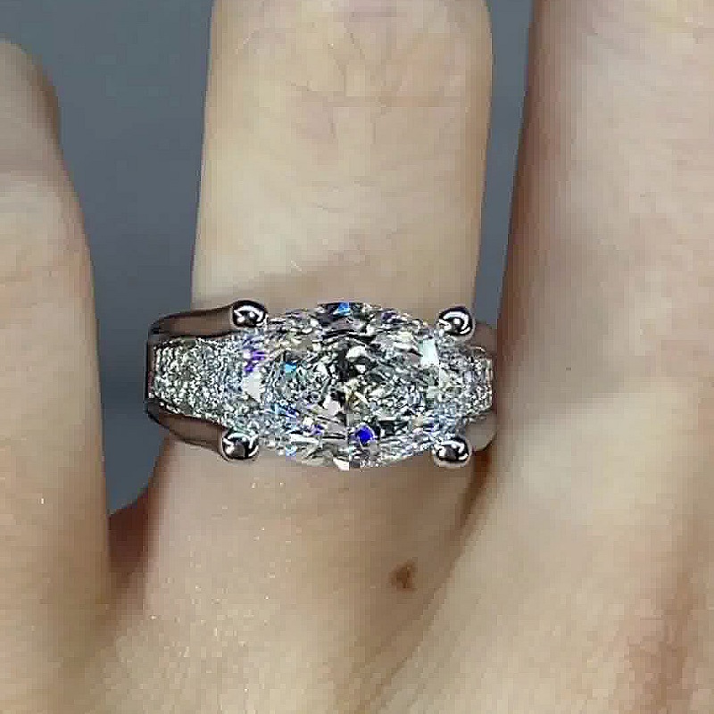 3.5CT Handmade East-west Design Oval Cut Engagement Ring
