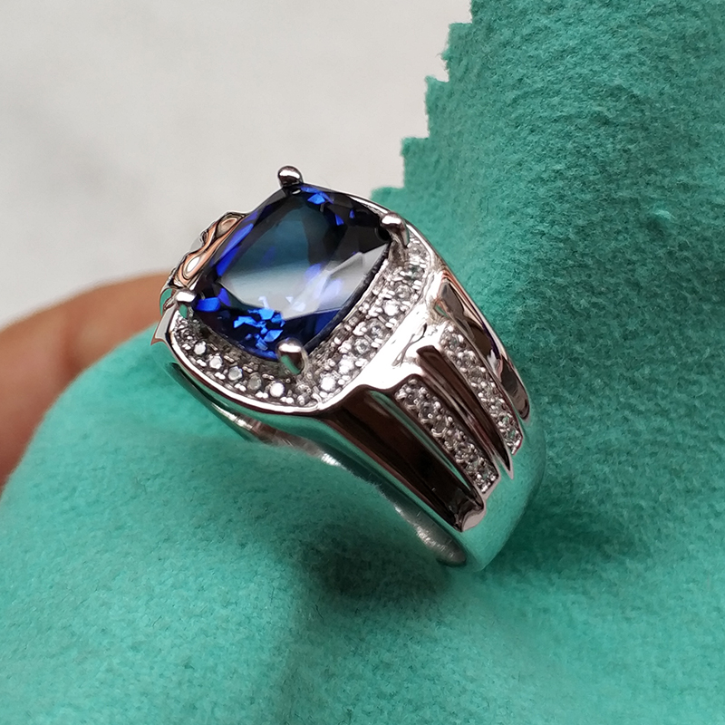 5ct Asscher Cut Blue Sapphire Men's Engagement Ring