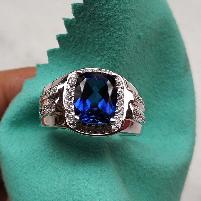 5ct Asscher Cut Blue Sapphire Men's Engagement Ring
