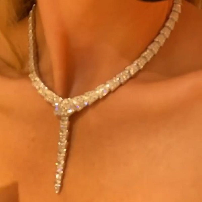 Handmade Summer Snake Lab-created White Gemstone Fine Necklace