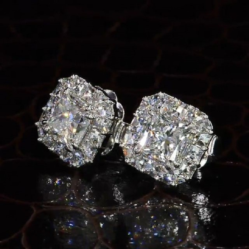 1.5Ct Radiant Cut Paved Diamond Eternity Stud Earrings In Sterling Silver