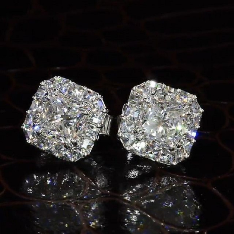 1.5Ct Radiant Cut Paved Diamond Eternity Stud Earrings In Sterling Silver