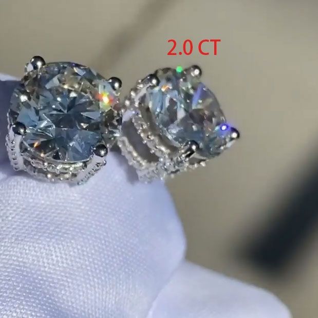 Handmade 2.0CT Double Under Halo Diamond Studs Earrings