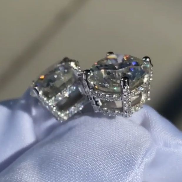 Handmade 2.0CT Double Under Halo Diamond Studs Earrings