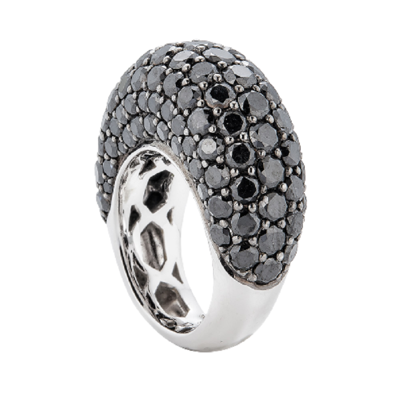 9.6 CT Round Black Diamonds Dome Ring