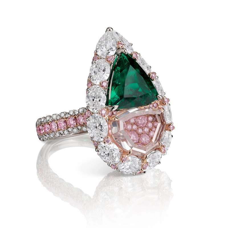 5.7CT Portrait Cut Emerald With Natural Pink Sapphire Vintage Engagement Ring