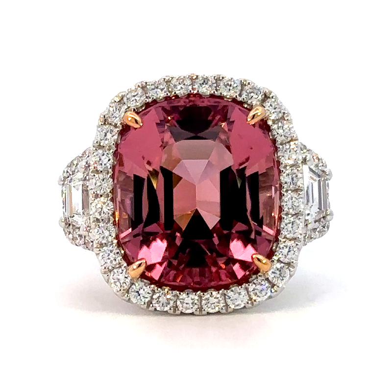 13.32ct Cushion Cut Pink Tourmaline Engagement Ring